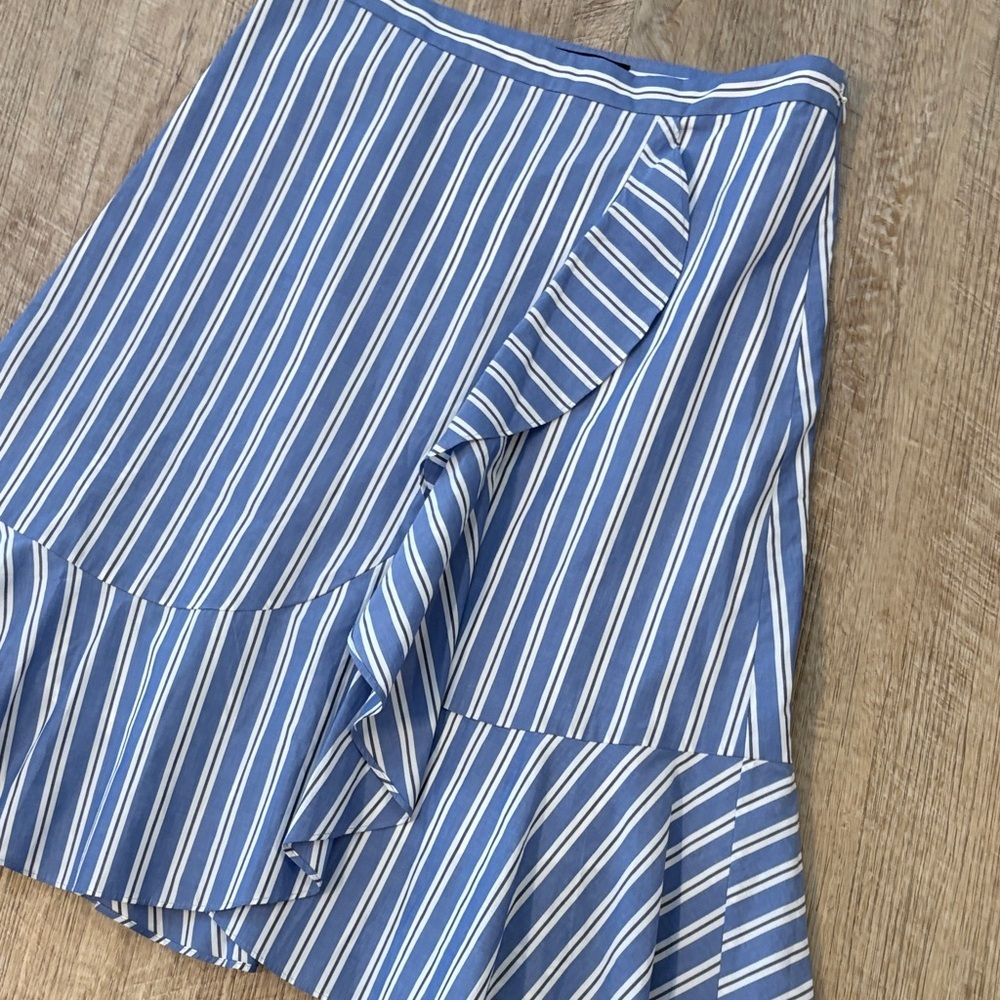Talbots Blue and White Striped Ruffle Wrap Skirt - Picture 4 of 5